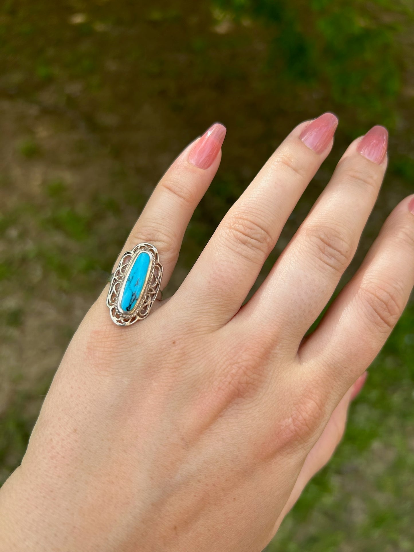 boho, boho jewelry, western apparel, western, ring, statement ring, sterling ring, sterling silver jewelry, size 5.5, genuine stone, used jewelry