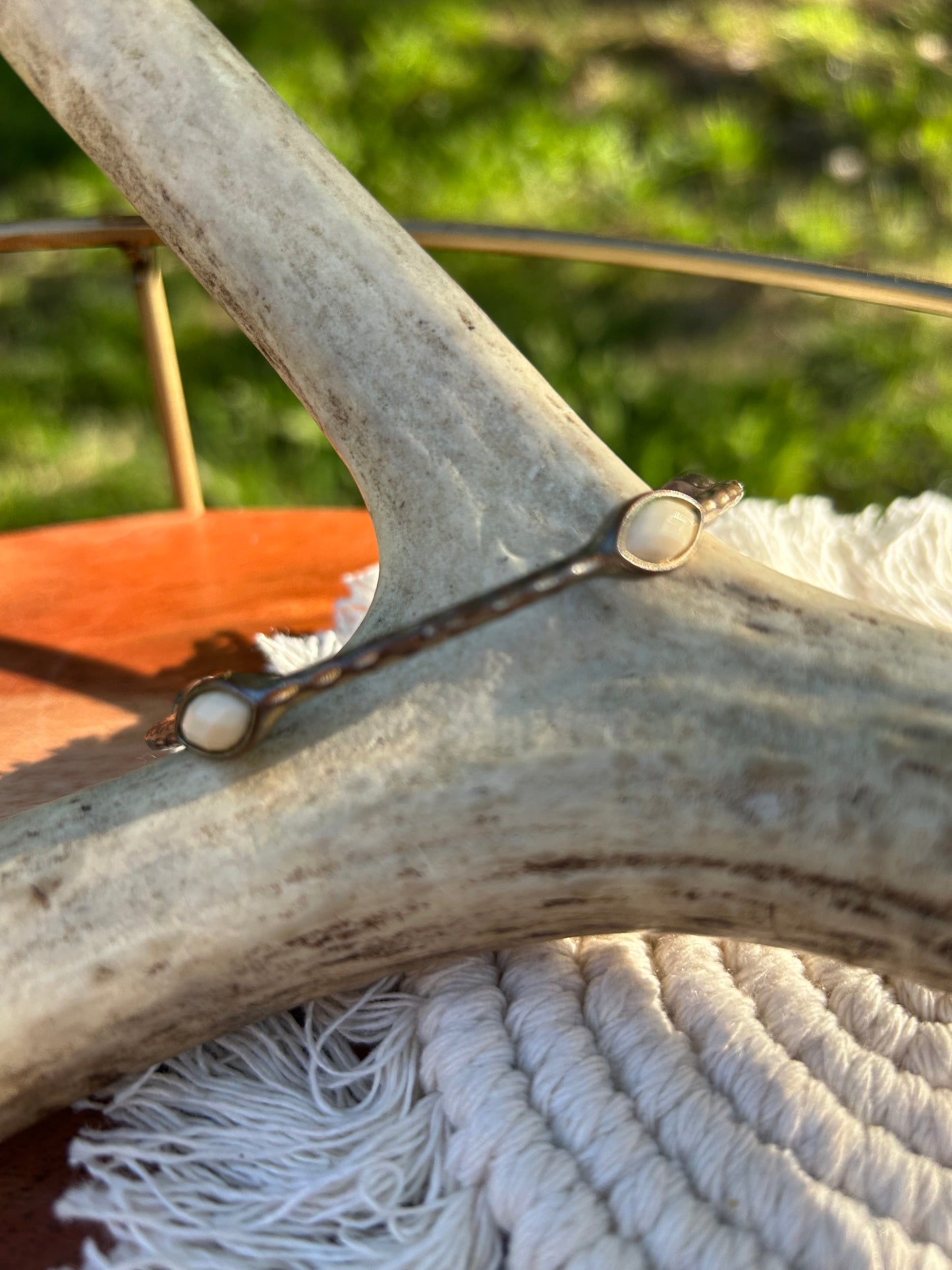 boho, boho jewelry, western apparel, bronze bracelet with white pendants, western, statement jewelry, bracelet