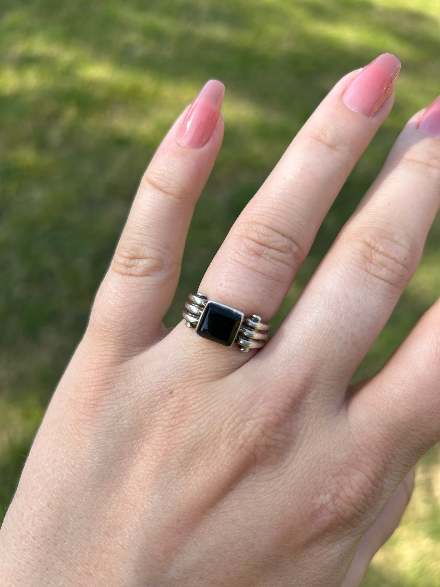 boho, boho jewelry, western apparel, western, ring, statement ring, sterling ring, sterling silver jewelry, size 7, onyx ring