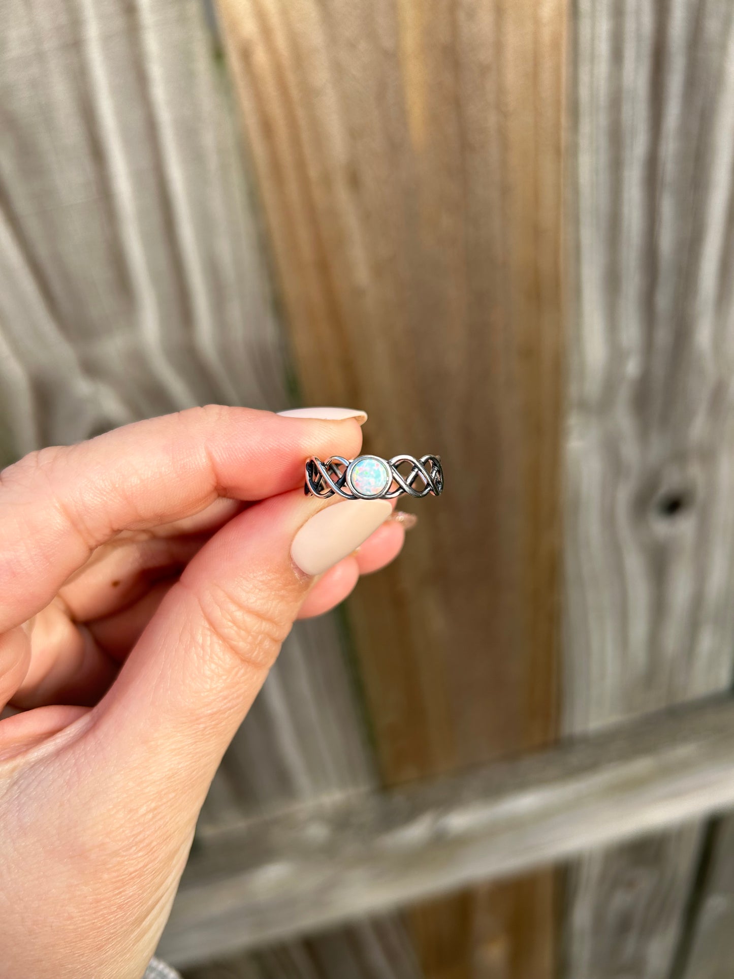 White Opal Woven Band Ring