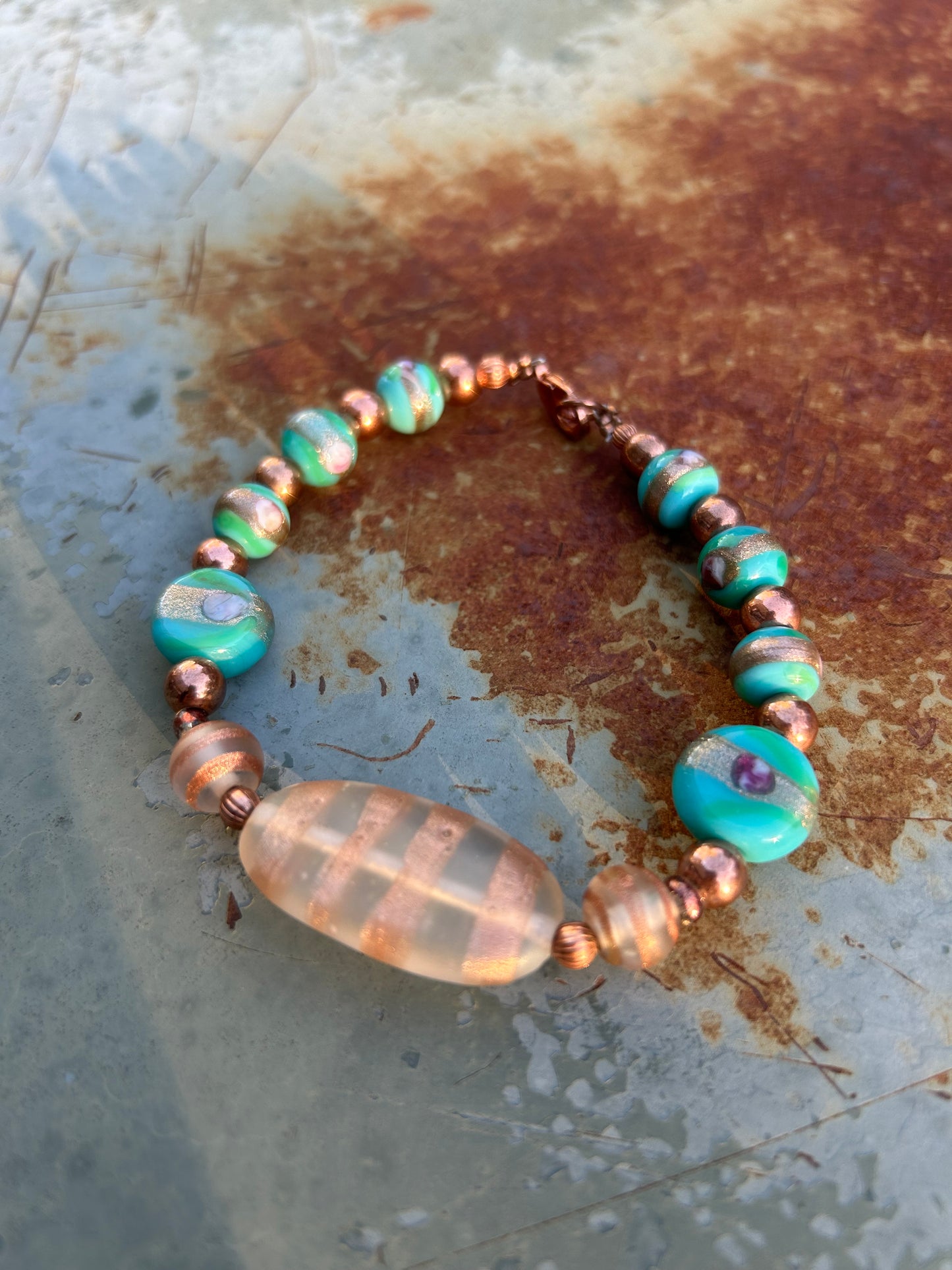 Turquoise Oasis Bracelet, box clasp, bracelet, turquoise, bronze colors, boho, jewelry, unique jewelry, rustic, Western Jewelry