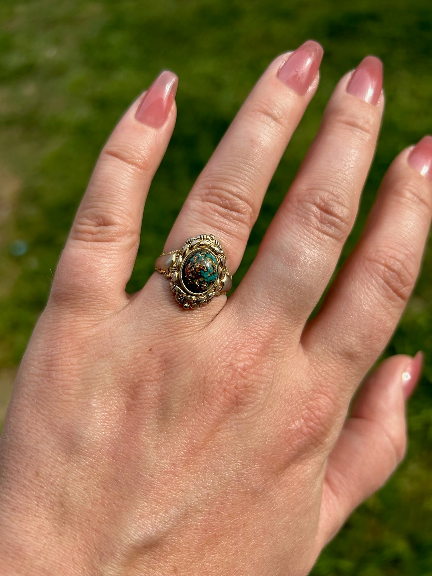 boho, boho jewelry, western apparel, western, ring, statement ring, turquoise, turquoise colored centerpiece ring, size 7.5