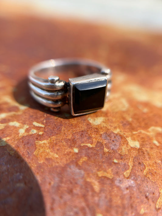 boho, boho jewelry, western apparel, western, ring, statement ring, sterling ring, sterling silver jewelry, size 7, onyx ring