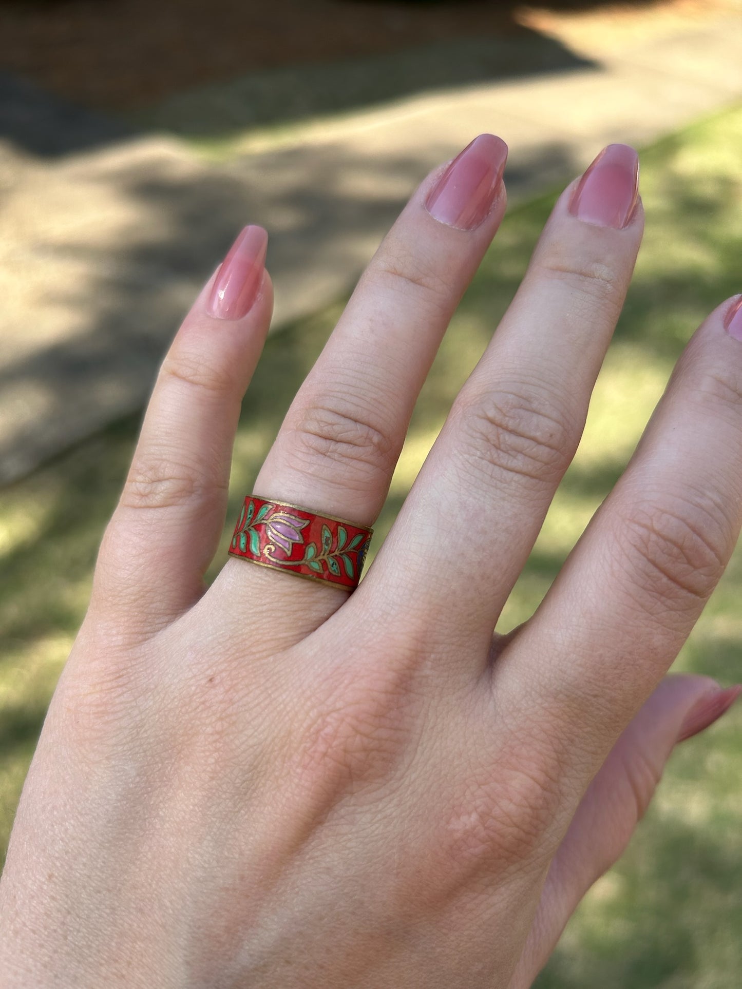 boho, boho jewelry, western apparel, western, ring, iridescent stone, hand crafted ring, hand painted ring