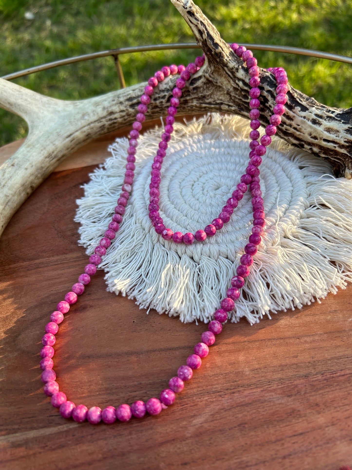 boho, boho jewelry, western apparel, western, statement jewelry, necklace, pink beaded necklace