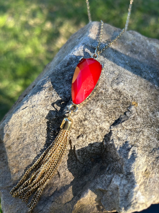 boho, boho jewelry, western apparel, western, statement jewelry, necklace, red pendant necklace