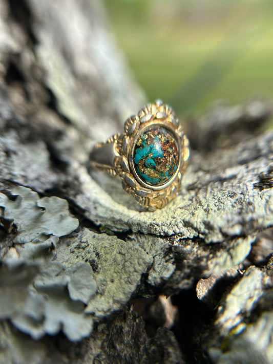 boho, boho jewelry, western apparel, western, ring, statement ring, turquoise, turquoise colored centerpiece ring, size 7.5