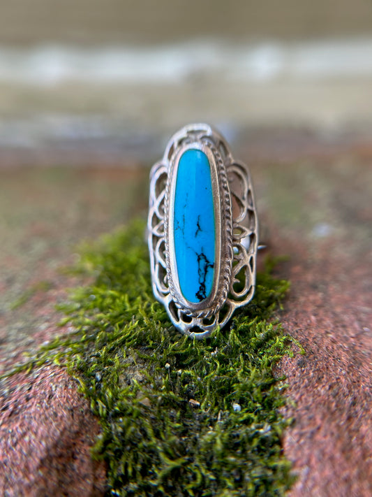 boho, boho jewelry, western apparel, western, ring, statement ring, sterling ring, sterling silver jewelry, size 5.5, genuine stone, used jewelry for sale