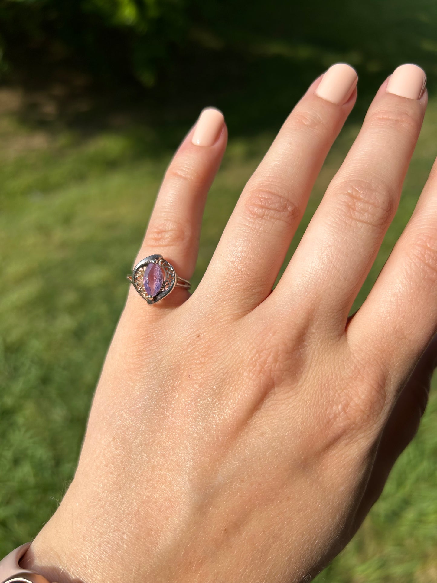 Vintage Avon Sterling Silver Ring with Marquis Amethyst