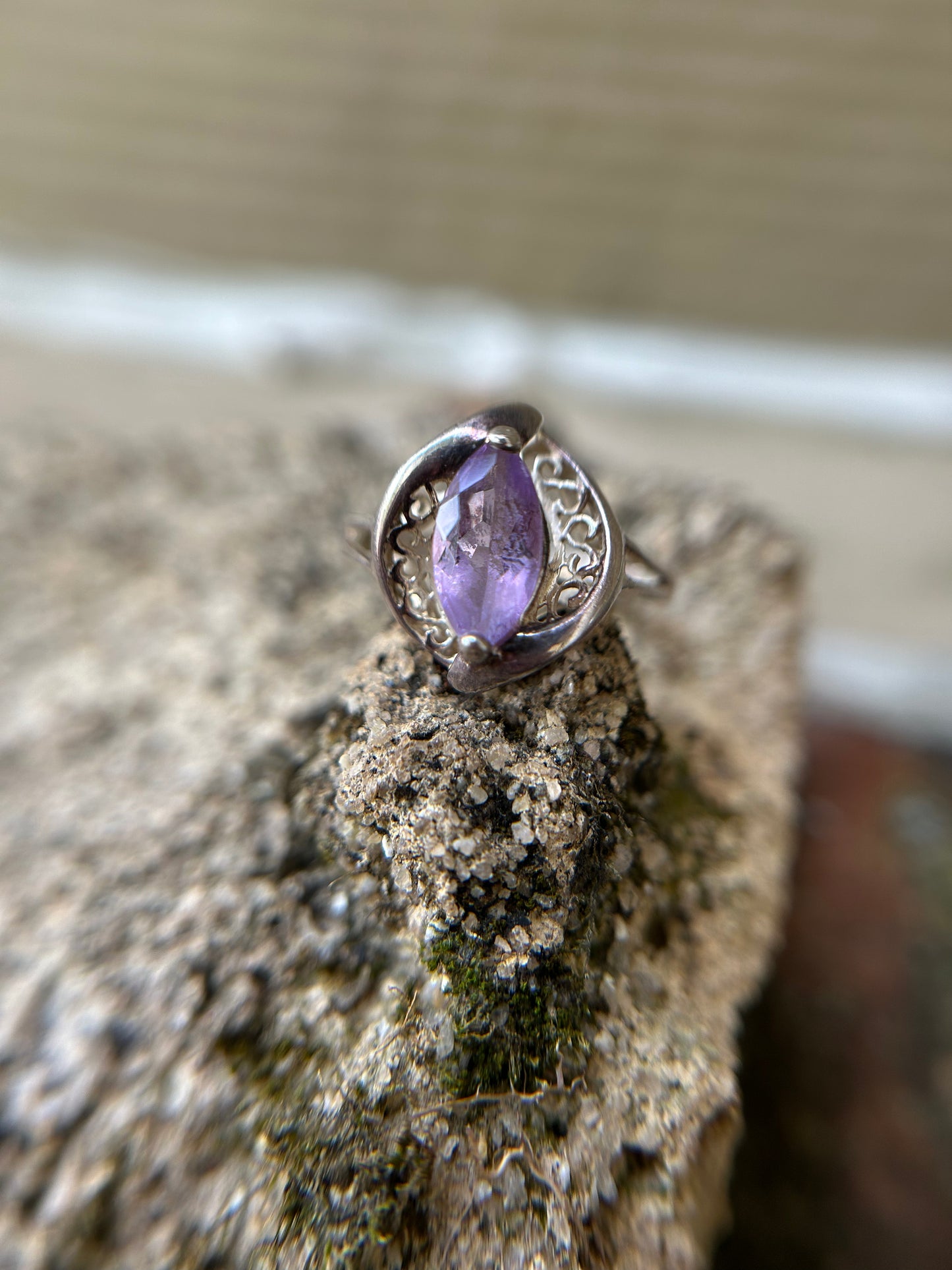 Vintage Avon Sterling Silver Ring with Marquis Amethyst